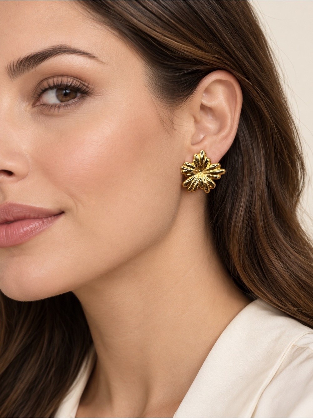 Fine jewelry 316L Gold Floral Earrings